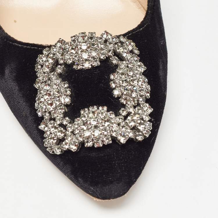 Pre Owned Manolo Blahnik Black Velvet Hangisi Pumps Size 40