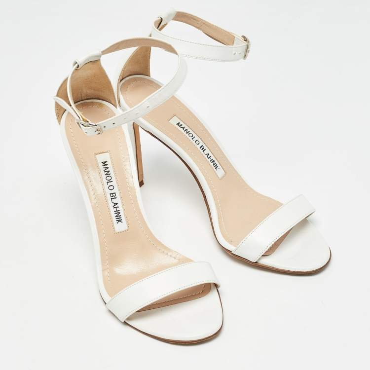 Pre Owned Manolo Blahnik White Leather Chaos Sandals Size 36
