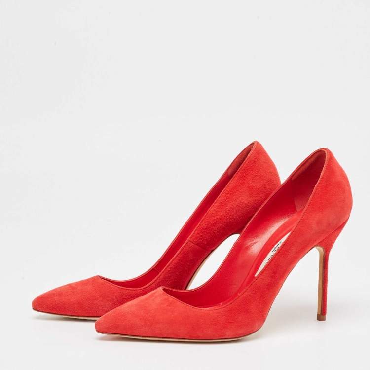 Pre Owned Manolo Blahnik Red Suede BB Pumps Size 36.5