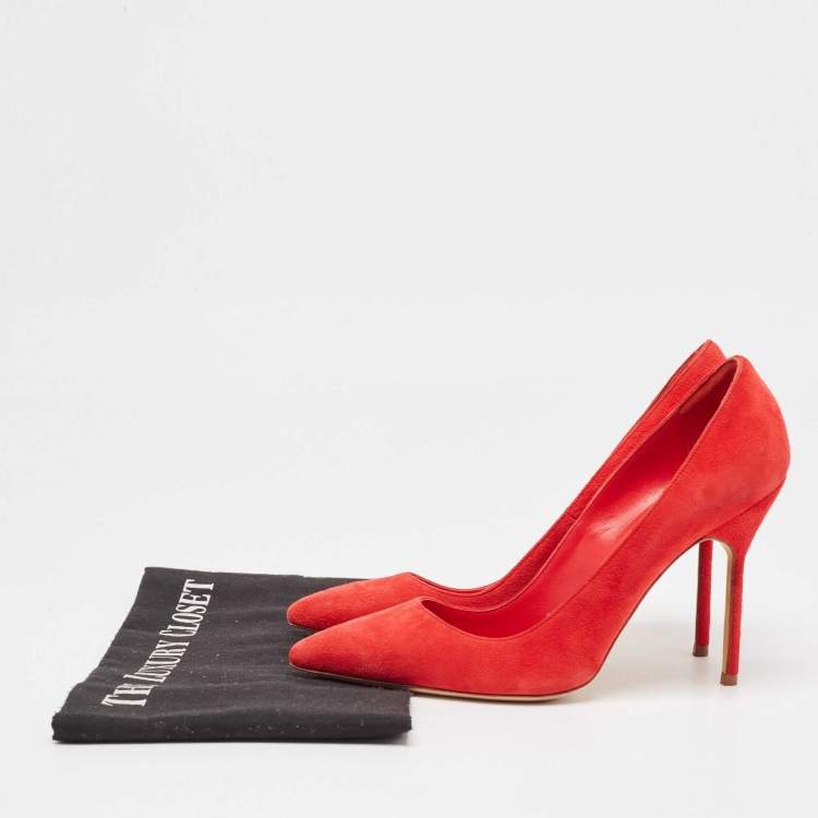 Pre Owned Manolo Blahnik Red Suede BB Pumps Size 36.5