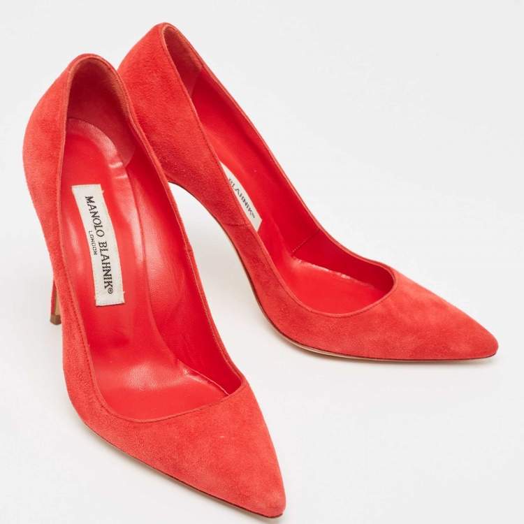 Pre Owned Manolo Blahnik Red Suede BB Pumps Size 36.5