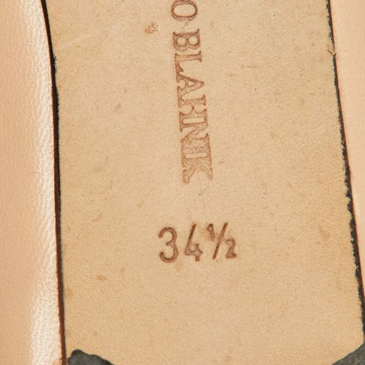Pre Owned Manolo Blahnik Beige Satin Hangisi Ballet Flats Size 34.5