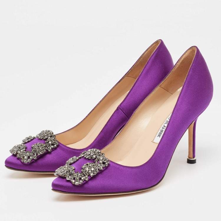 Pre Owned Manolo Blahnik Purple Satin Hangisi Pumps Size 35.5