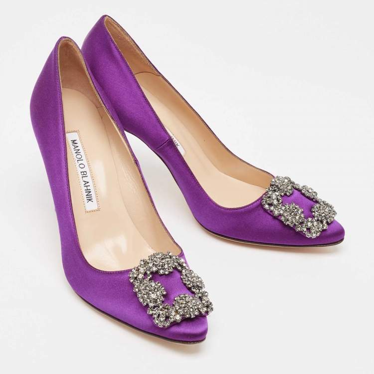 Pre Owned Manolo Blahnik Purple Satin Hangisi Pumps Size 35.5