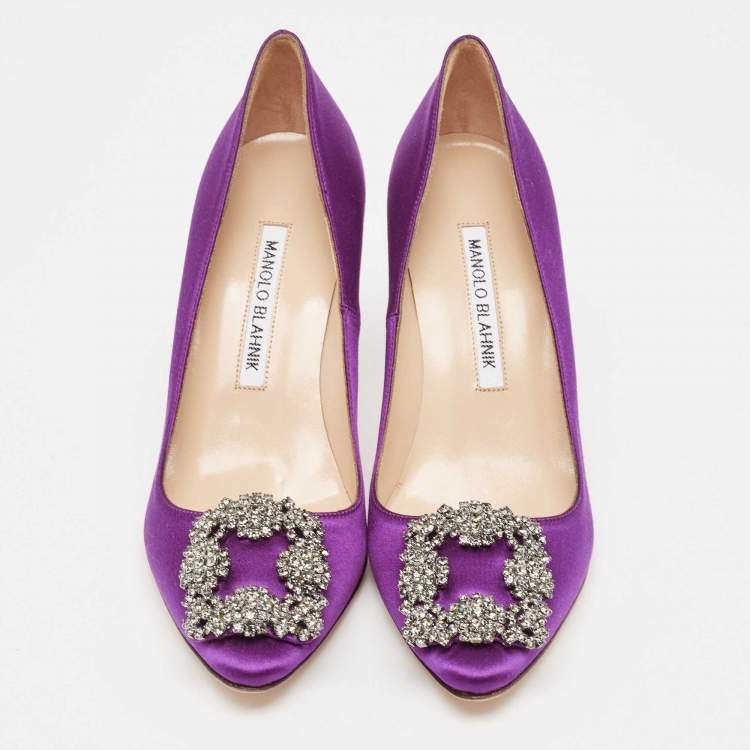 Pre Owned Manolo Blahnik Purple Satin Hangisi Pumps Size 35.5