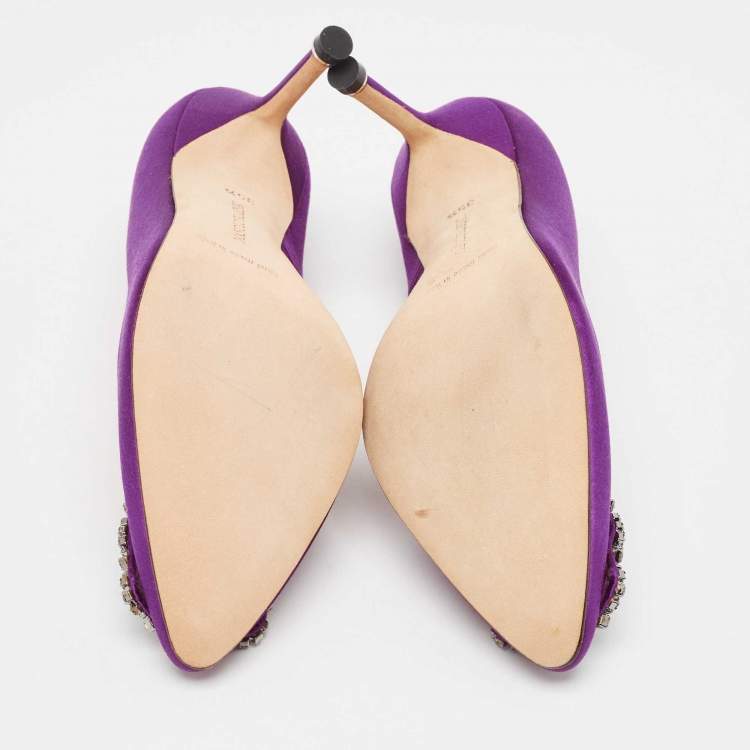 Pre Owned Manolo Blahnik Purple Satin Hangisi Pumps Size 35.5