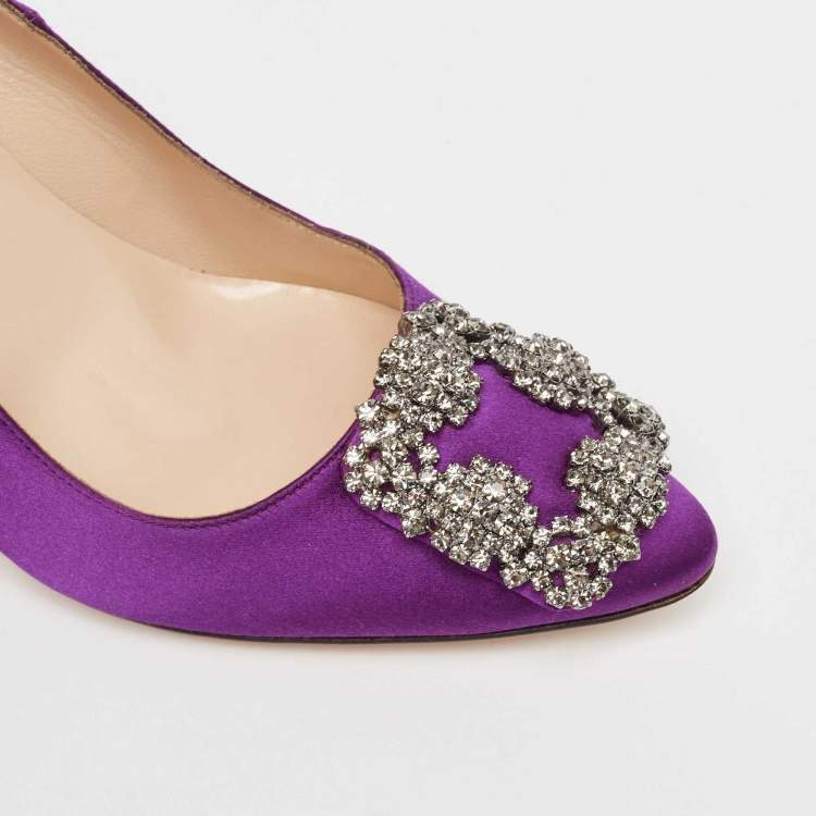 Pre Owned Manolo Blahnik Purple Satin Hangisi Pumps Size 35.5