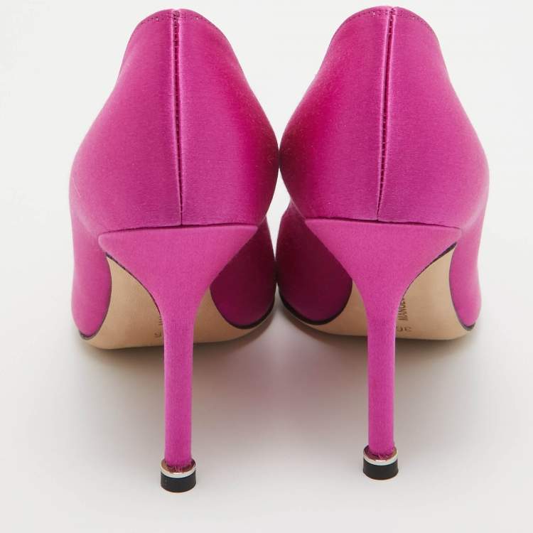 Pre Owned Manolo Blahnik Pink Satin Hangisi Pumps Size 36
