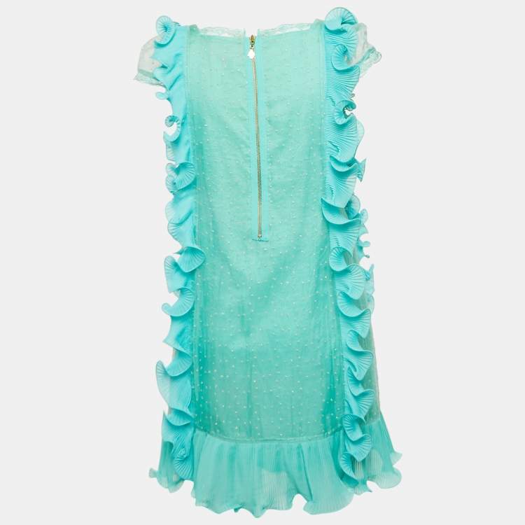 Pre Owned Manoush Sea Green Embellished Silk Ruffle Detail Short Dress S