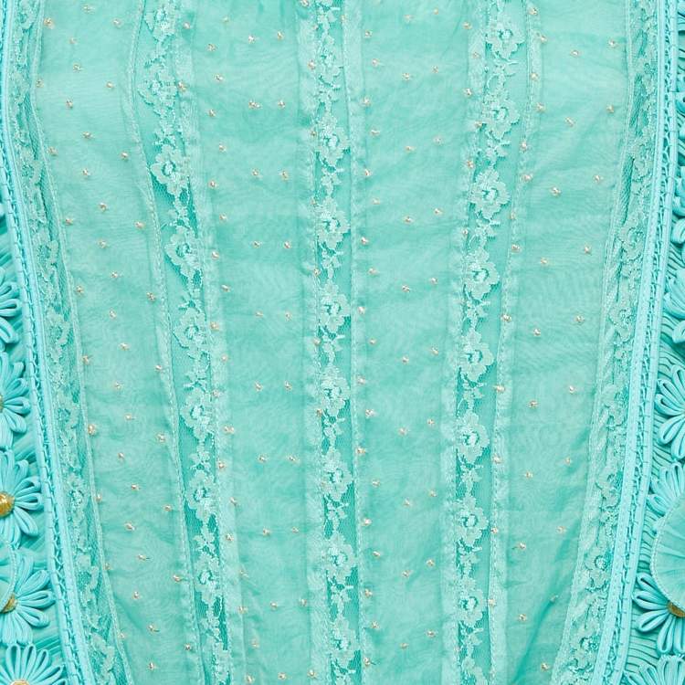 Pre Owned Manoush Sea Green Embellished Silk Ruffle Detail Short Dress S