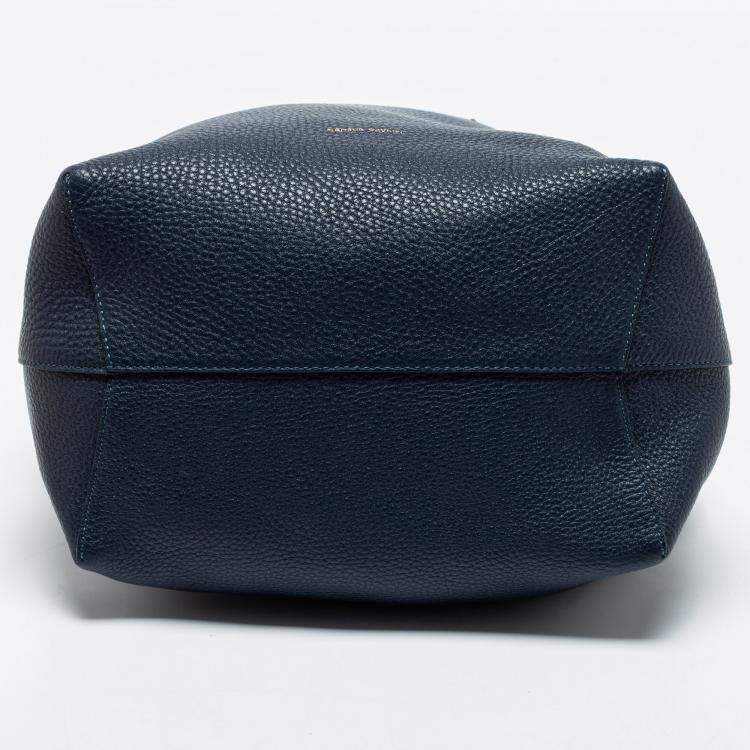 Pre Owned Mansur Gavriel Navy Blue Leather Bucket Bag 