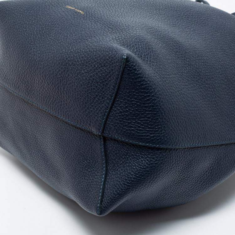 Pre Owned Mansur Gavriel Navy Blue Leather Bucket Bag 