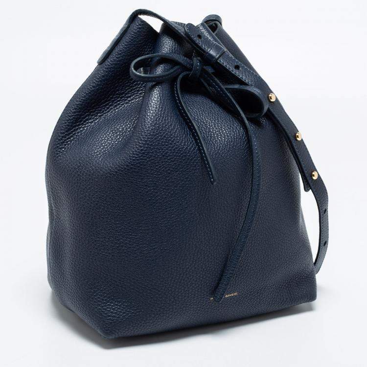 Pre Owned Mansur Gavriel Navy Blue Leather Bucket Bag 