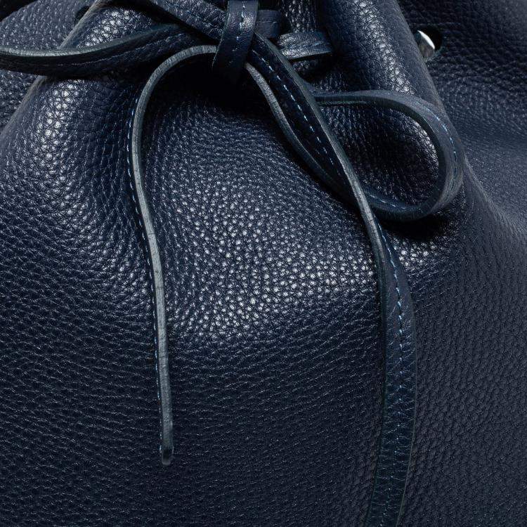 Pre Owned Mansur Gavriel Navy Blue Leather Bucket Bag 