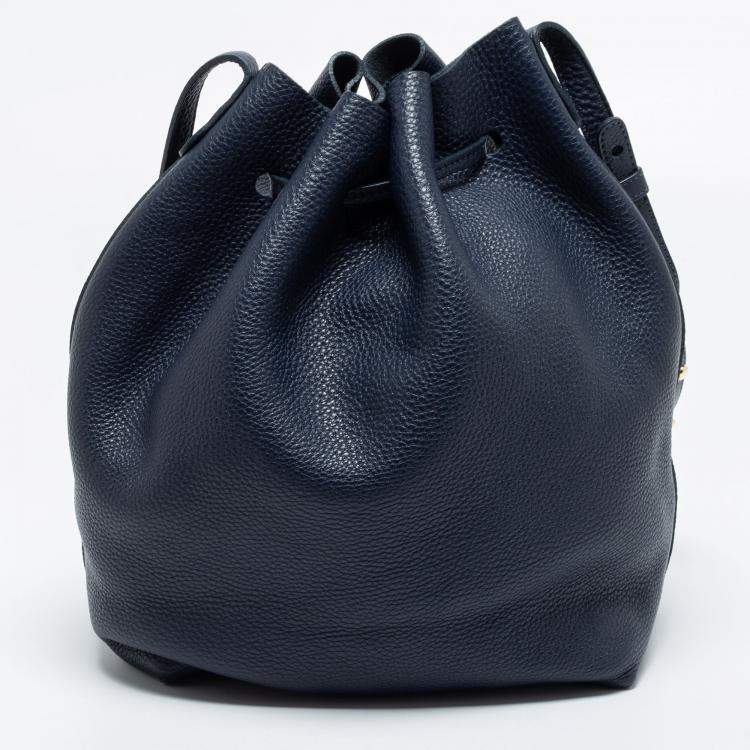 Pre Owned Mansur Gavriel Navy Blue Leather Bucket Bag 