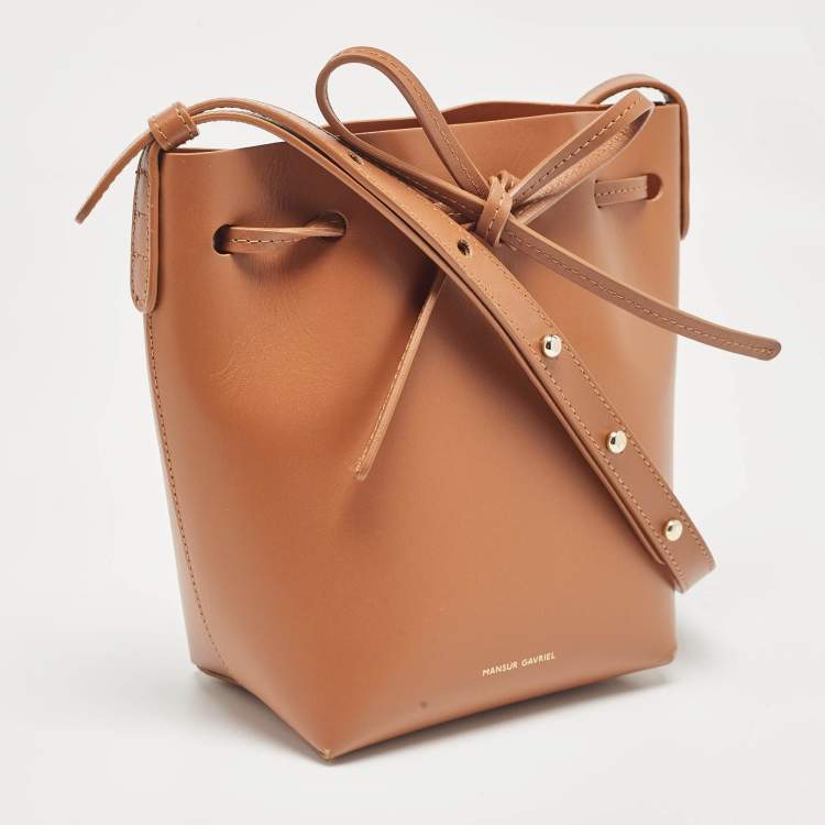 Pre Owned Mansur Gavriel Brown Leather Mini Bucket Bag