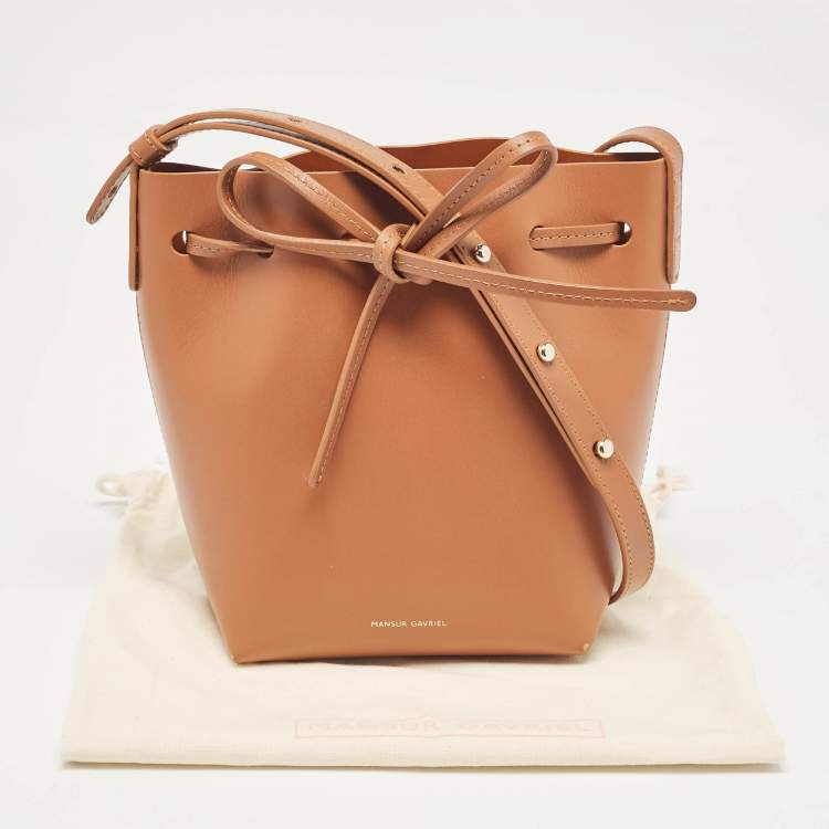 Pre Owned Mansur Gavriel Brown Leather Mini Bucket Bag
