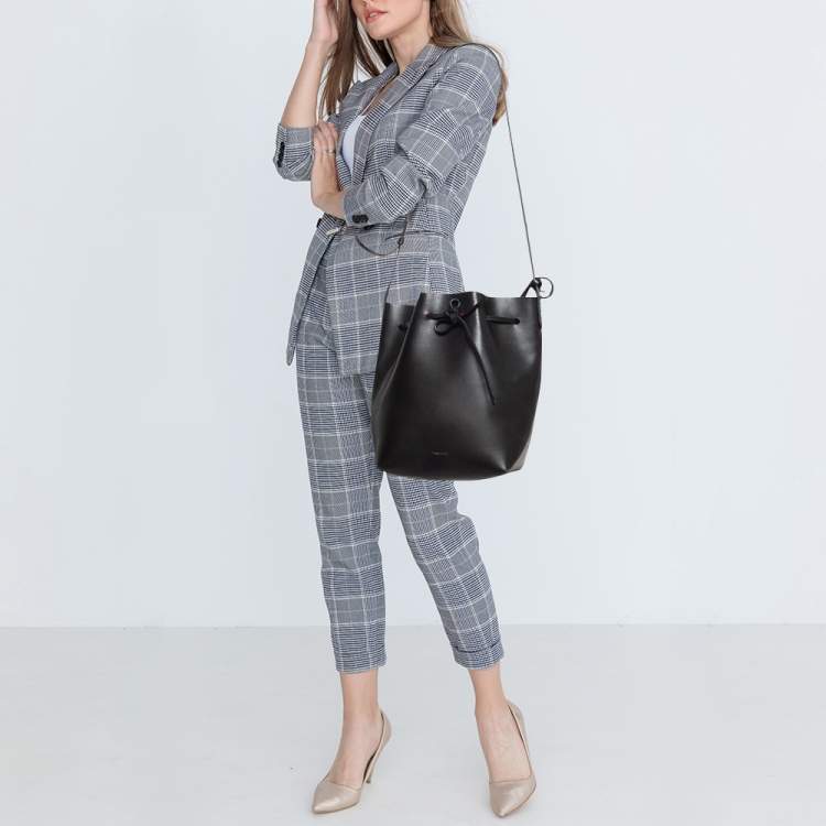 Pre Owned Mansur Gavriel Black Leather  Drawstring Bucket Bag