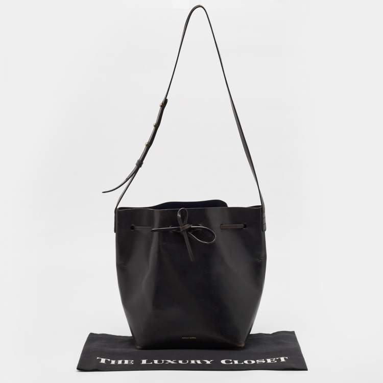 Pre Owned Mansur Gavriel Black Glossy Leather Drawstring Bucket Bag