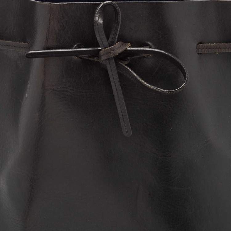 Pre Owned Mansur Gavriel Black Glossy Leather Drawstring Bucket Bag