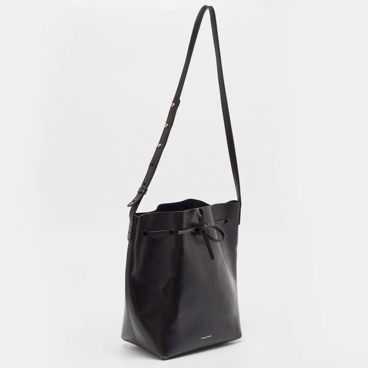 Pre Owned Mansur Gavriel Black Glossy Leather Drawstring Bucket Bag