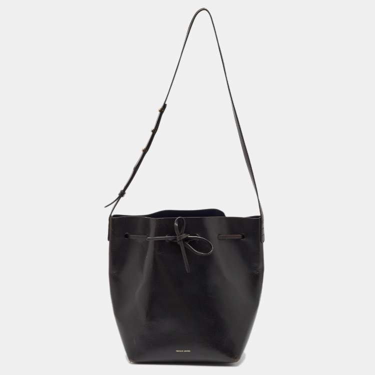 Pre Owned Mansur Gavriel Black Glossy Leather Drawstring Bucket Bag