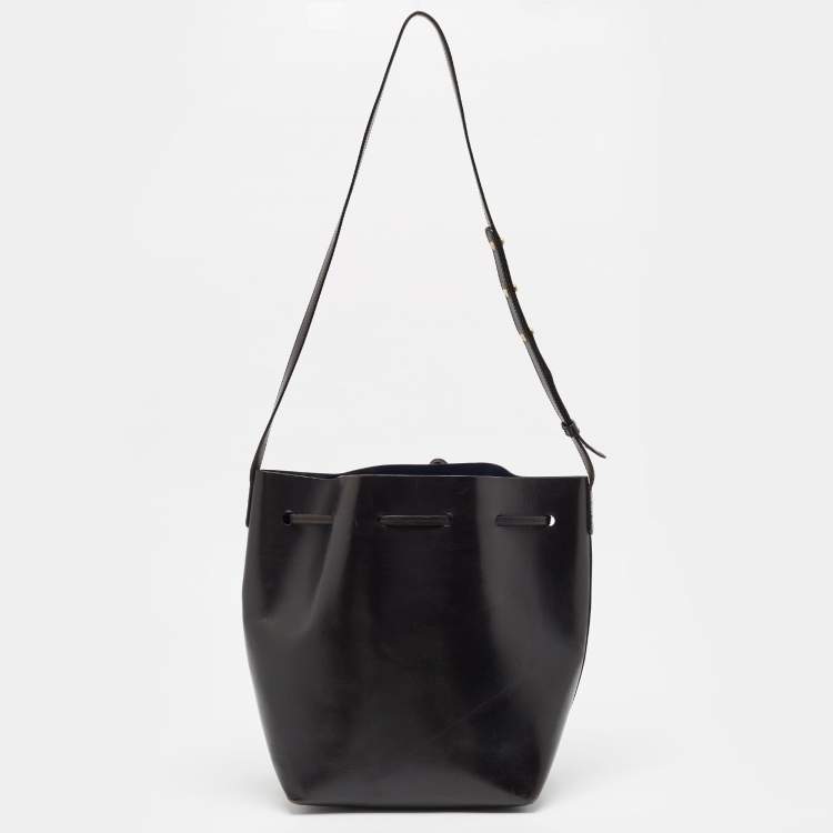 Pre Owned Mansur Gavriel Black Glossy Leather Drawstring Bucket Bag