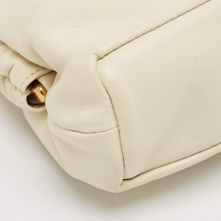 Pre Owned Mansur Gavriel Beige Leather Mini Cloud Clutch Bag