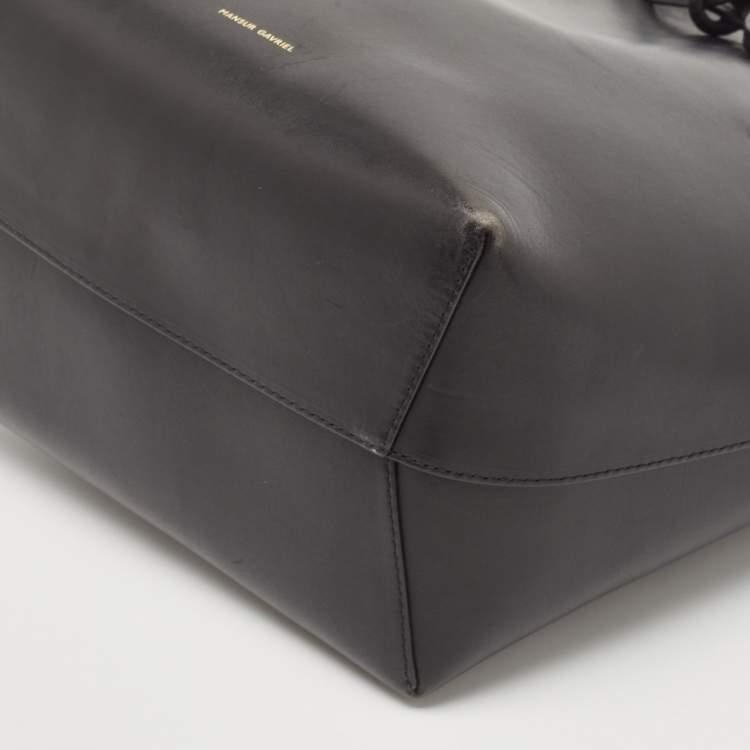 Pre Owned Mansur Gavriel Black Leather Large Drawstring Bucket Bag