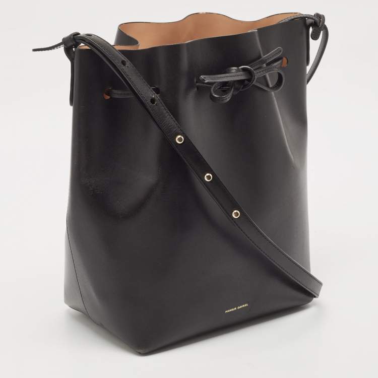 Pre Owned Mansur Gavriel Black Leather Large Drawstring Bucket Bag