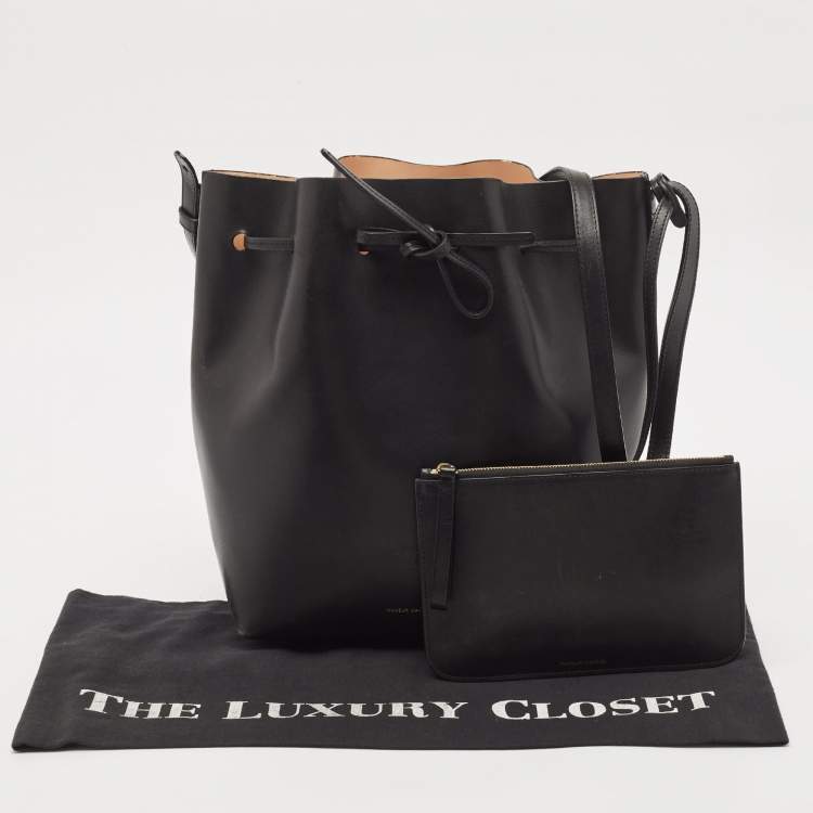 Pre Owned Mansur Gavriel Black Leather Large Drawstring Bucket Bag