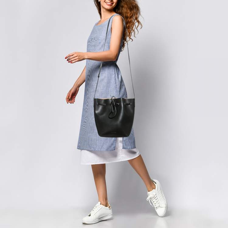 Pre Owned Mansur Gavriel Black Leather Drawstring Bucket Bag