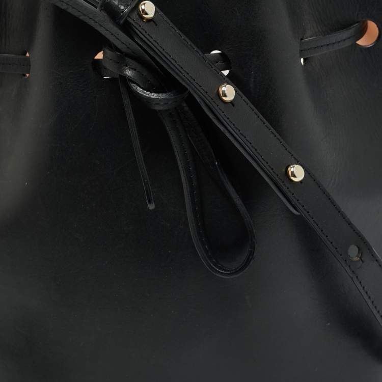 Pre Owned Mansur Gavriel Black Leather Drawstring Bucket Bag