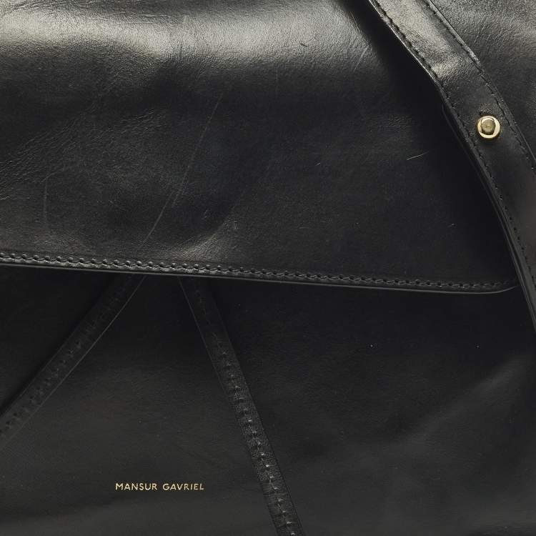 Pre Owned Mansur Gavriel Lady Flap Black Leather Top Handle Bag