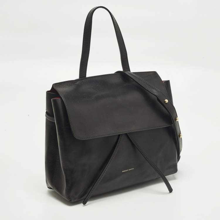 Pre Owned Mansur Gavriel Lady Flap Black Leather Top Handle Bag