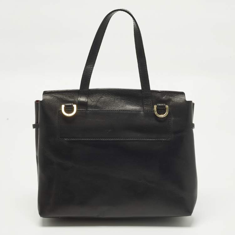 Pre Owned Mansur Gavriel Lady Flap Black Leather Top Handle Bag