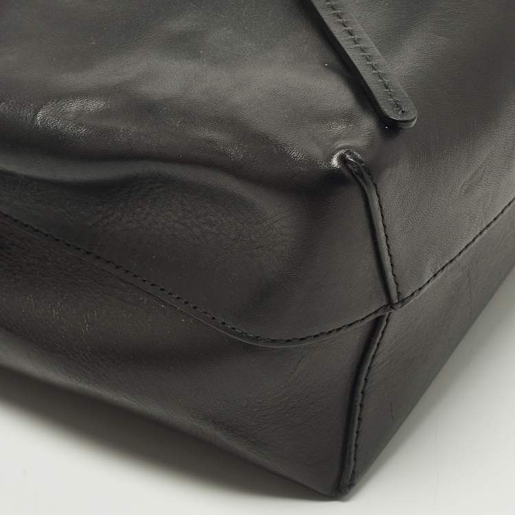 Pre Owned Mansur Gavriel Lady Flap Black Leather Top Handle Bag