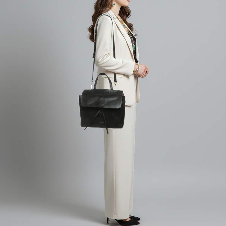 Pre Owned Mansur Gavriel Lady Flap Black Leather Top Handle Bag