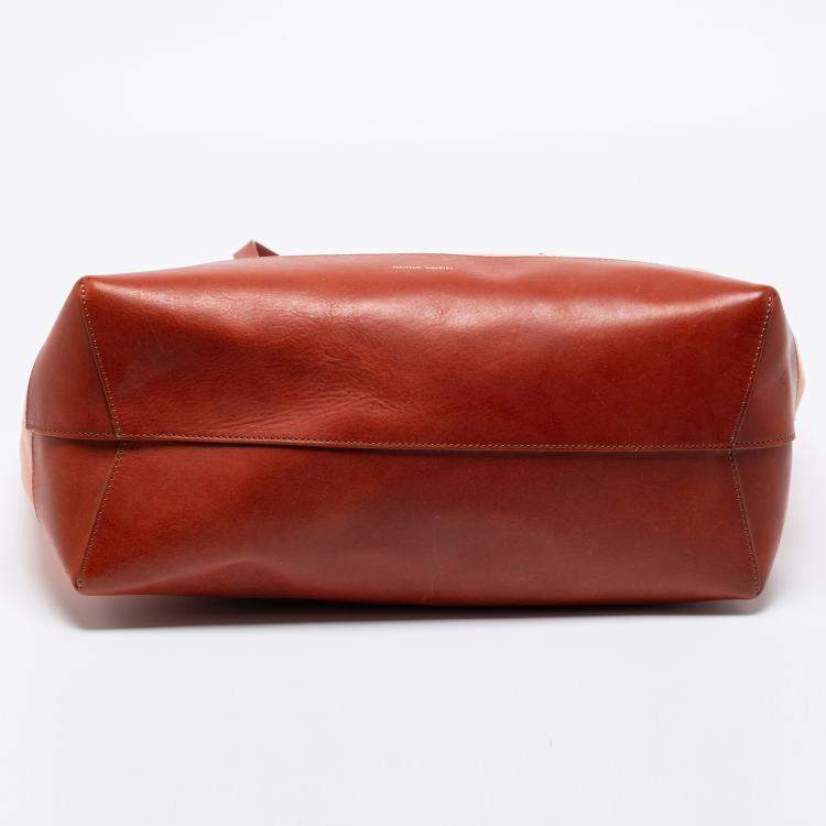 Pre Owned Mansur Gavriel Peach/Brown Canvas and Leather Large Tote