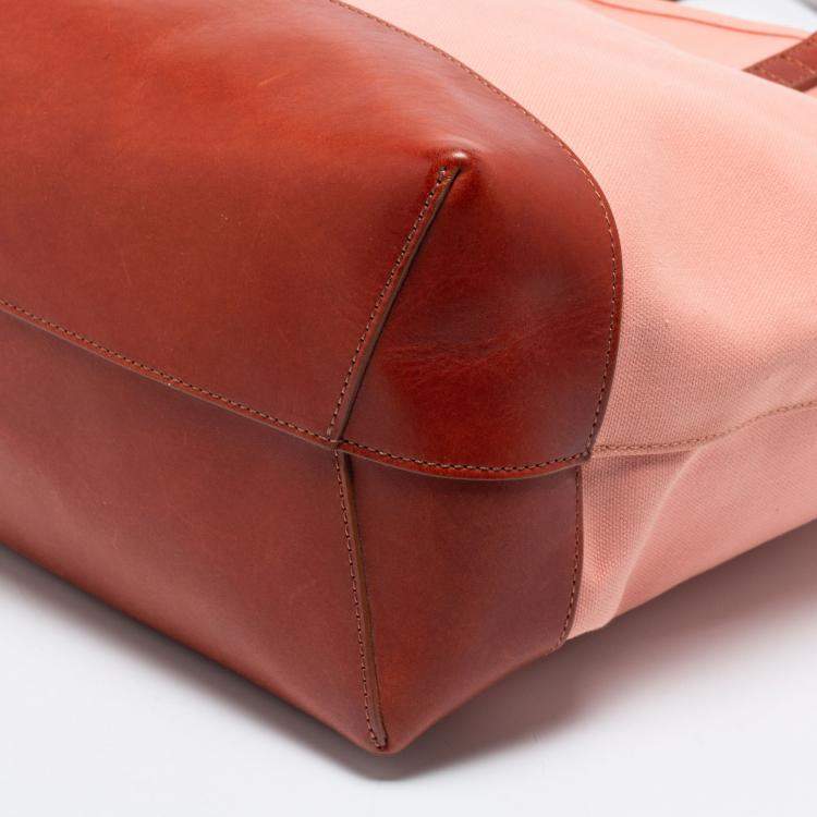 Pre Owned Mansur Gavriel Peach/Brown Canvas and Leather Large Tote