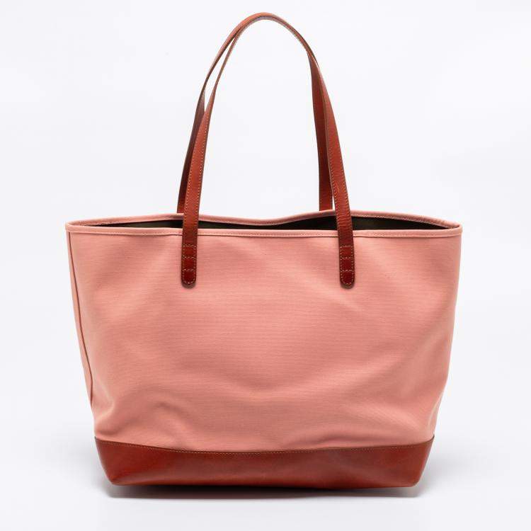 Pre Owned Mansur Gavriel Peach/Brown Canvas and Leather Large Tote