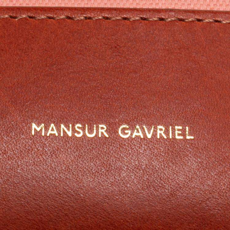 Pre Owned Mansur Gavriel Peach/Brown Canvas and Leather Large Tote