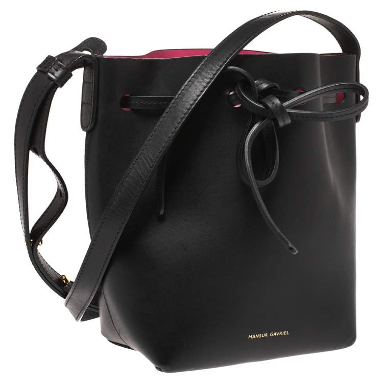 Pre Owned Mansur Gavriel Black Leather Mini Drawstring Bag