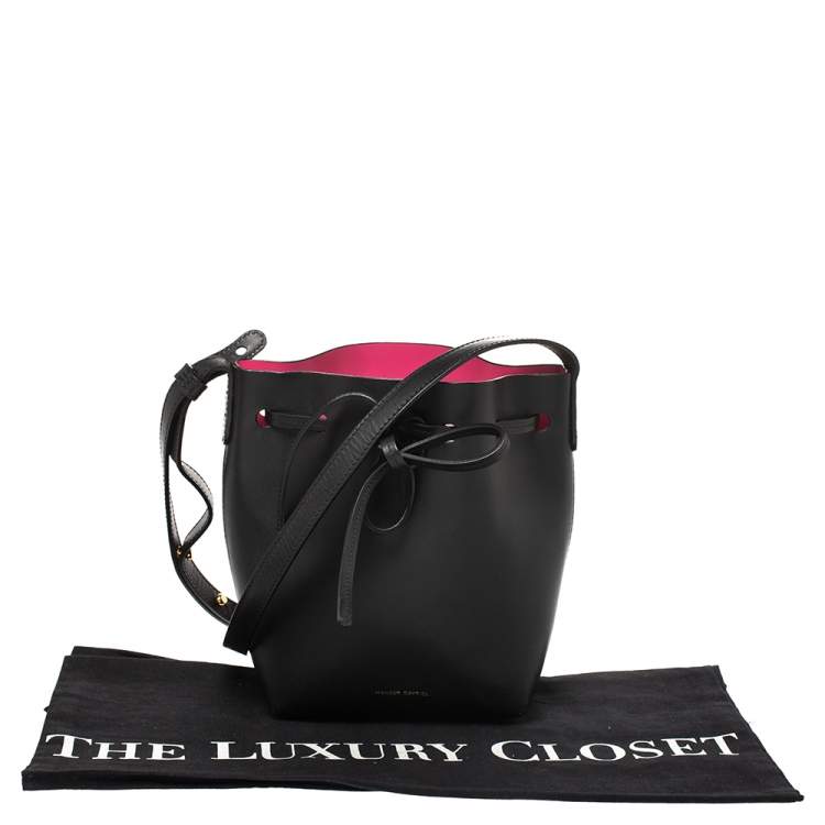 Pre Owned Mansur Gavriel Black Leather Mini Drawstring Bag