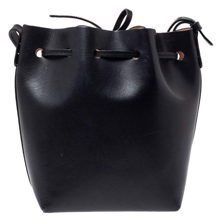 Pre Owned Mansur Gavriel Black Leather Drawstring Bucket Bag 