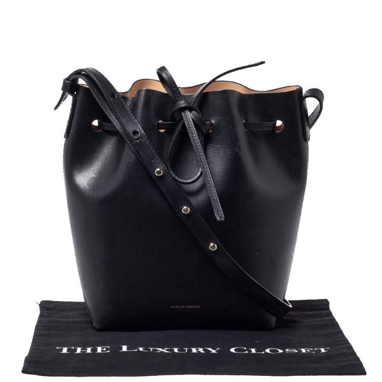 Pre Owned Mansur Gavriel Black Leather Drawstring Bucket Bag 