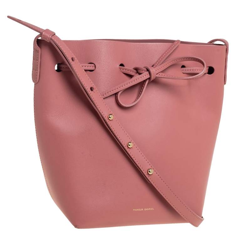Pre Owned Mansur Gavriel Pink Leather Drawstring Bucket Bag 