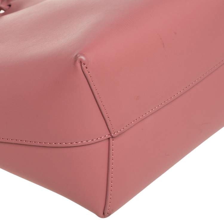 Pre Owned Mansur Gavriel Pink Leather Drawstring Bucket Bag 