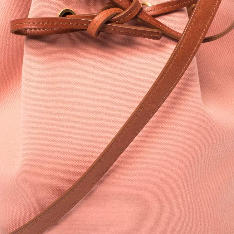 Pre Owned Mansur Gavriel Pink/Brown Canvas And Leather Large Bucket Bag