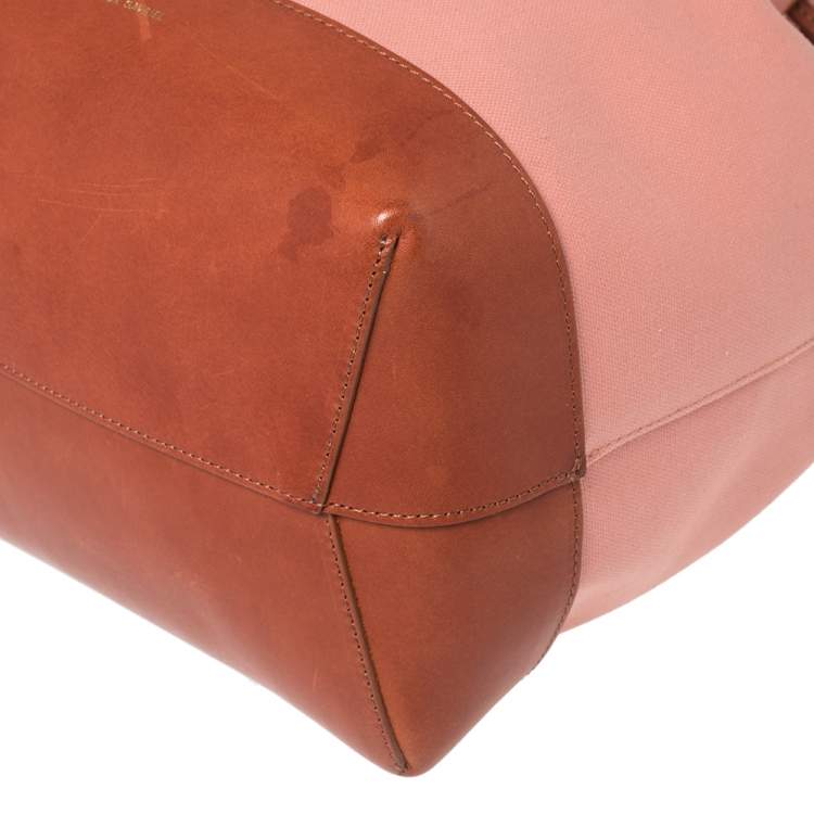 Pre Owned Mansur Gavriel Pink/Brown Canvas And Leather Large Bucket Bag